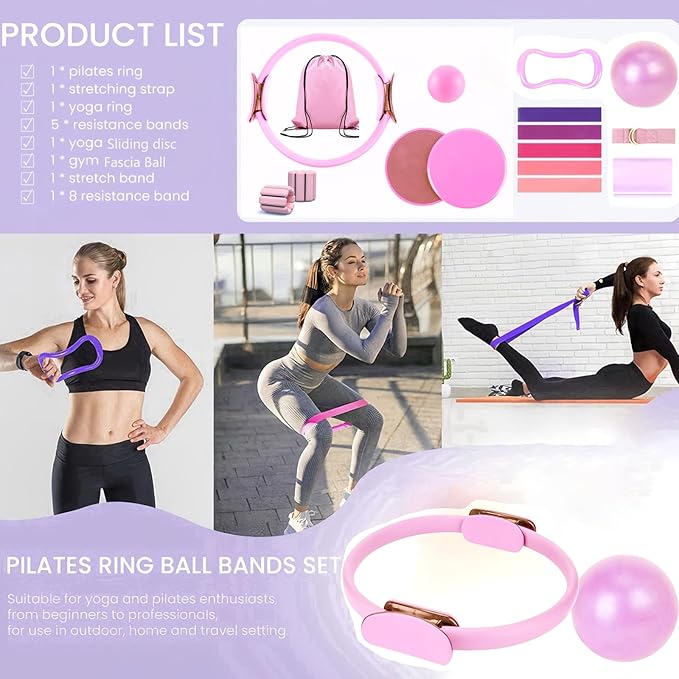 Pilates Kit for Home Workouts - Essential Pilates Equipment Set for Women with Ball & Ring, Home Pilates Accessories for Women & Beginners
