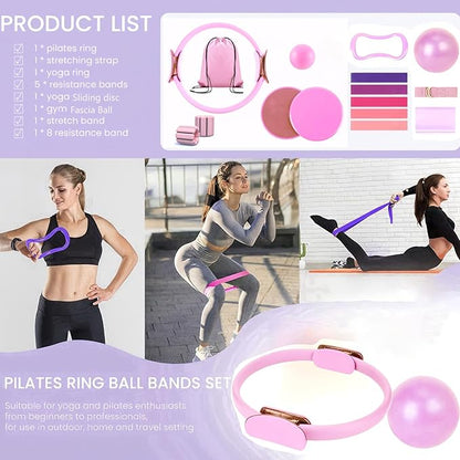 Pilates Kit for Home Workouts - Essential Pilates Equipment Set for Women with Ball & Ring, Home Pilates Accessories for Women & Beginners