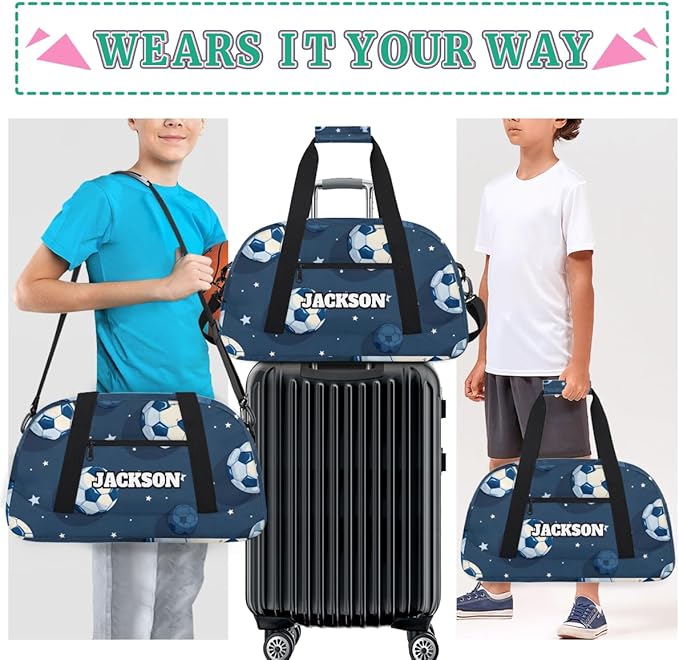 Personalized Soccer Gym Duffel Bags for Kids Boys with Custom Name Sport Bags for Training Travel Overnight Weekender