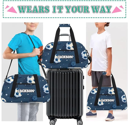 Personalized Soccer Gym Duffel Bags for Kids Boys with Custom Name Sport Bags for Training Travel Overnight Weekender