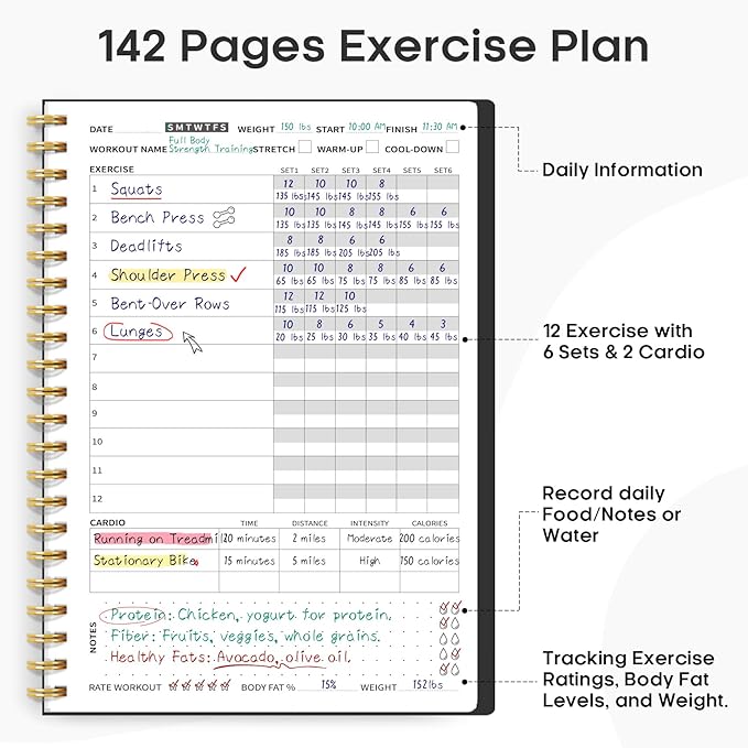 Fitness Workout Journal for Women & Men, A5(5.5" x 8.2") Workout Log Book Planner for Tracking, Progress, and Achieving Your Wellness Goals-Black
