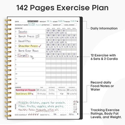 Fitness Workout Journal for Women & Men, A5(5.5" x 8.2") Workout Log Book Planner for Tracking, Progress, and Achieving Your Wellness Goals-Black