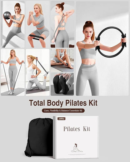 Pilates kit for Women Home Workout, Pilates Equipment Ring and Ball Set with 3 Fabric Resistance Bands, Massage Ball, Pilates Starter Kit for Strength, Toning, Including Workout Guide