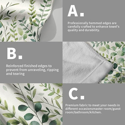 Sage Green Eucalyptus Hand Bath Towel Watercolor Leaves Butterfly Soft Absorbent Washcloths Nature Themed Leaf Plants Bathroom Decor Spring Botanical Kitchen Tea Dish Towels for Home Hotel 2 Pack