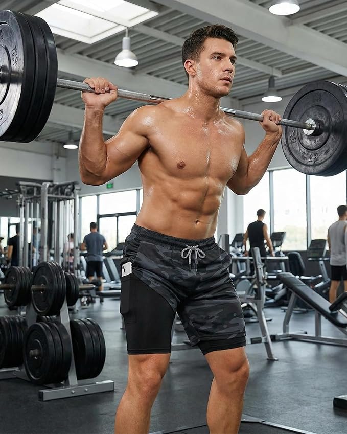 Sureio 3 Pcs Men's 2 in 1 Gym Workout Running Shorts 7 Inch Quick Dry Lightweight Athletic Short with Liner Pocket Towel Loop