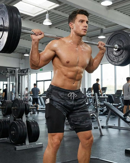 Sureio 3 Pcs Men's 2 in 1 Gym Workout Running Shorts 7 Inch Quick Dry Lightweight Athletic Short with Liner Pocket Towel Loop