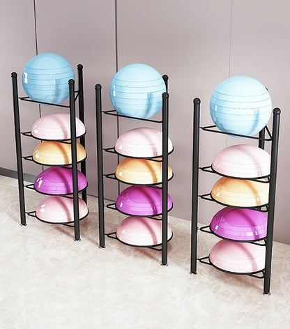 Exercise Half Balance Ball Trainer Holder Storage Rack - Home Fitness Gym Workout Equipment 3/5/6/7 Tier Floor Stand Corner Storage Organizer for Basketball Bowling Medicine Yoga Bosu Balls(Black,5 la