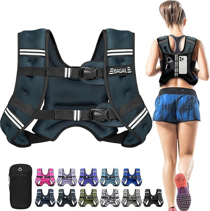 BAGAIL Comfort-Fit Weighted Vest for Woman, Even Weight Distribution, Faster Weight Loss, No-Chafe or Bounce for Walking & Running with Detachable Phone Pouch & Reflective Stripes (Available 5-30lbs)