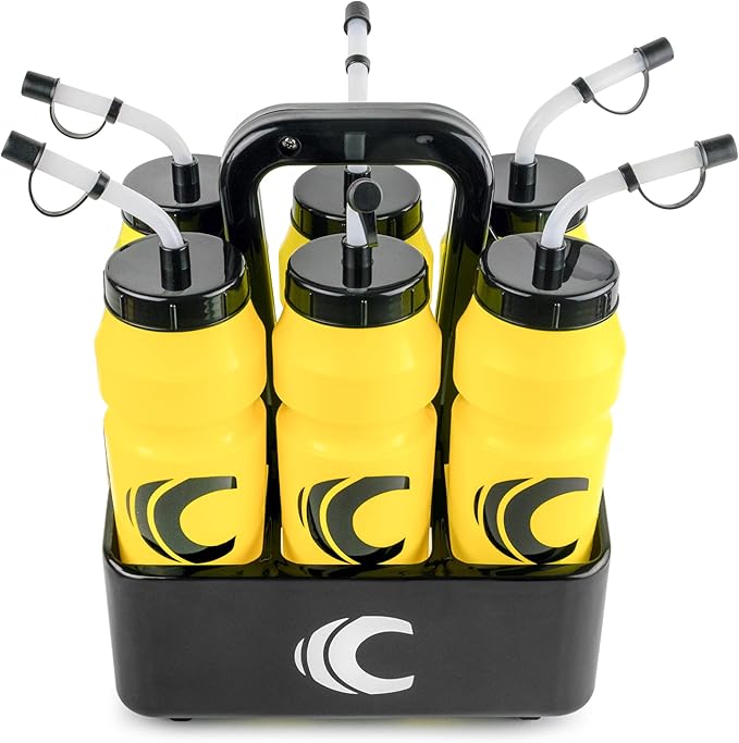 Cannon Sports 1 Liter Sports Water Bottle, BPA-Free, 34oz Capacity, Large Mouth, 2 lids (Straw & Squeeze) with Carrier, Great For Helmet Sports Such As Hockey, Lacrosse, Football, Boxing (Yellow)