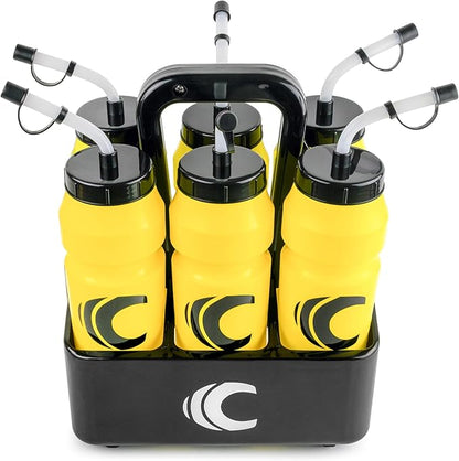 Cannon Sports 1 Liter Sports Water Bottle, BPA-Free, 34oz Capacity, Large Mouth, 2 lids (Straw & Squeeze) with Carrier, Great For Helmet Sports Such As Hockey, Lacrosse, Football, Boxing (Yellow)