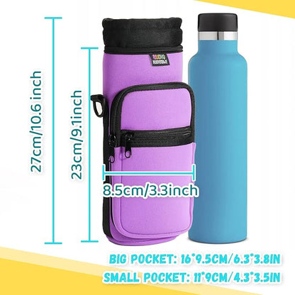 Nuovoware Water Bottle Carrier Bag,25oz/40oz/64oz Bottle Pouch Holder,Adjustable Shoulder Hand Strap 2 Pocket Sling Neoprene Sleeve Sports Accessories for Hiking Travelling Camping