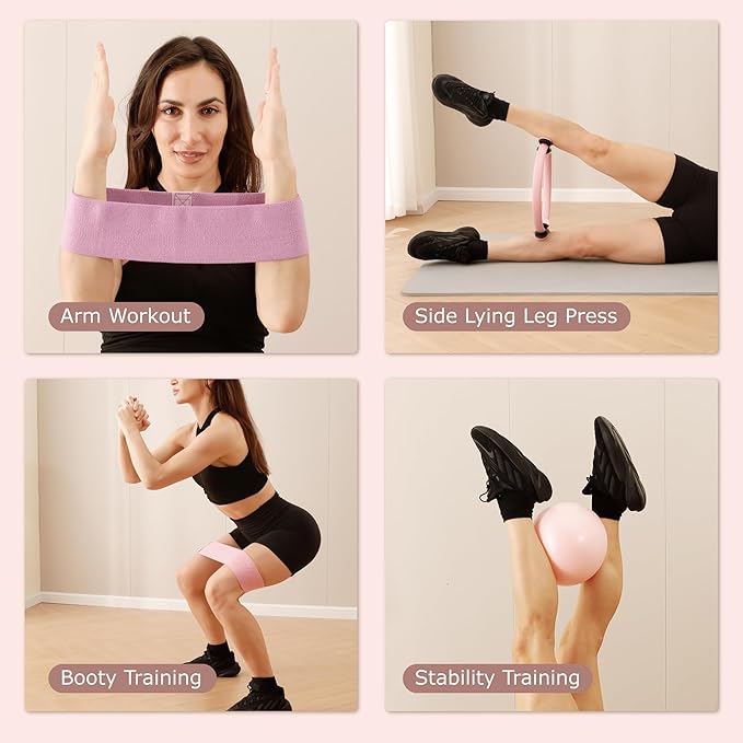 Pilates Ring Kit with Mini Ball & 3 Resistance Bands, at Home Pilates Equipment Set for Toning, Strength & Core Work, 15'' Magic Circle & 3-Level Bands