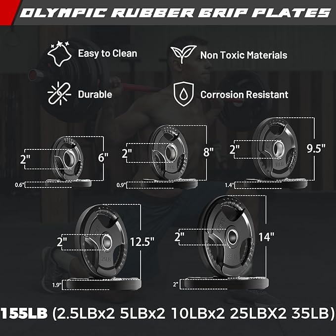 RitFit Barbell Weight Set - 4/6FT Olympic Barbell with Weight Plates (55-115LB Total) - Weightlifting Equipment for Squats, Curls, Deadlifts, Presses, Hip Thrusts