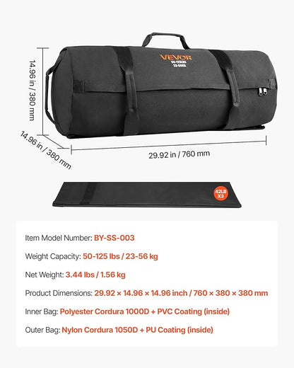 VEVOR Workout Sandbag, Heavy Duty Workout Power Bags with Handles, Slam Bag for Fitness Strength Weight Training Cross-Training, Home Gym Exercise, Black (Unfilled)