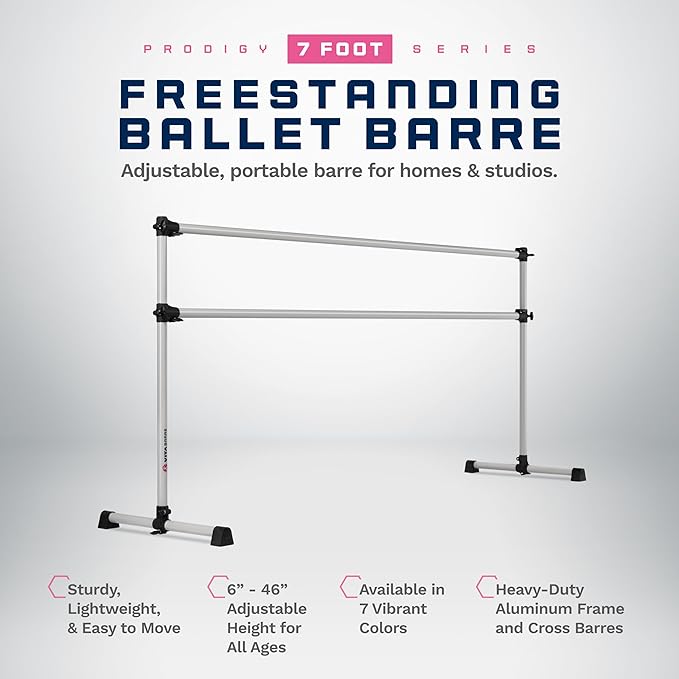 VITA Barre Portable Freestanding Double Ballet Barre, Prodigy, Aluminum | Adjustable Height, USA Made, Home or Gym Exercise Equipment for Kids & Adults | Dance, Fitness, Pilates