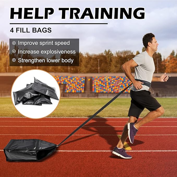 NAIZEA Adjustable Weight Sled Trainer with 4 Weight Sandbags - Upgrade Sandbag Sled Trainer Resistance Sleds Trainers for Sprinter Speed Training Outdoor Indoor