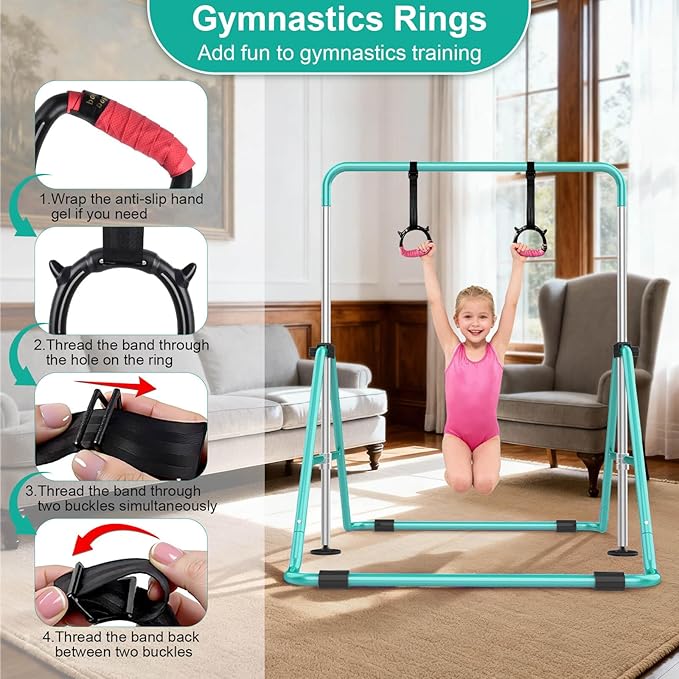 SHIWEI Gymnastics Bar for Kids, Foldable Gymnastic Bar with 5 Adjustable Height, Expandable Training Equipment for Indoor/Outdoor
