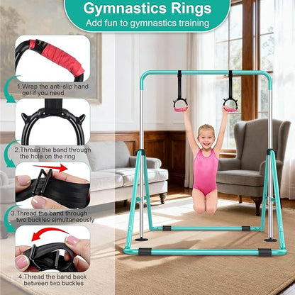 SHIWEI Gymnastics Bar for Kids, Foldable Gymnastic Bar with 5 Adjustable Height, Expandable Training Equipment for Indoor/Outdoor