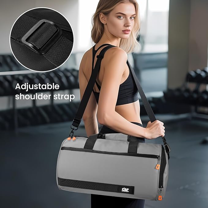 C&F BOGMOST Small Gym Bag for Women & Men,Small Lightweight Duffel Bag Carry On Bags Mini Duffel Travel Bag Waterproof Sports Bags for Workout/Sport/Travel, Light Gray,with Shoes Compartment