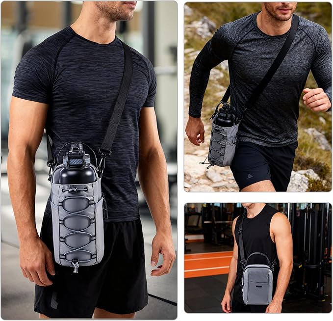 2-Pack Magnetic Gym Bag for Water Bottle & Magnetic Gym Pouch – Bottle’s Holder Fits Up to 46oz Bottles– Sling Water Bottles Bag with Strap for Workout, Tank -Men’s & Women’s Gym Accessories