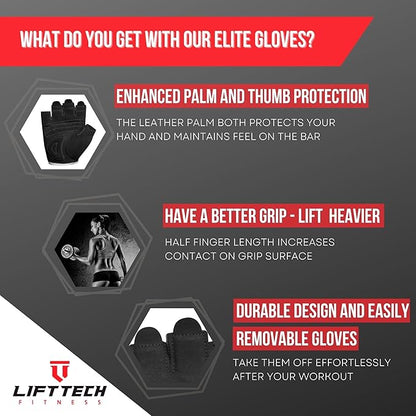 Lift Tech Fitness Elite Workout Gloves for Women - Gym Gloves for Women Into Weights, HIIT, Strength Training - Female Weightlifting Gloves with Full Palm Protection