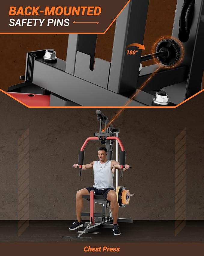 Multifunctional Home Gym Machine, Home Gym Equipment with Leg Press, Full Body Workout Equipment for Strength Training, Max Capacity 400LBS, Fit for 1"&2" Holes of Weight Plates (#A Home Gyme Machine)