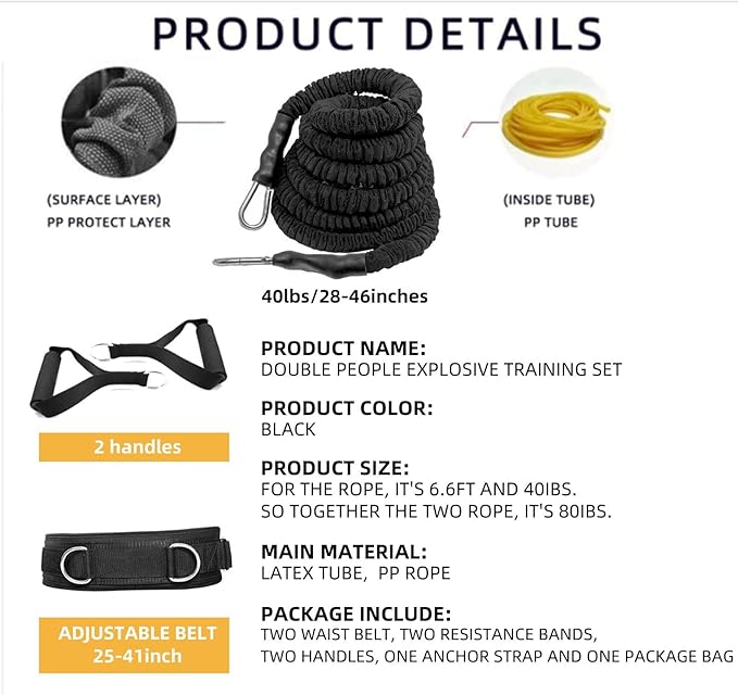 Resistance Speed Training Set, 8pcs Exercise Explosive Force Bounce Physical Equipment Double Rope Improve Agility Power Strength for Jumping Basketball Tennis Football Volleyball