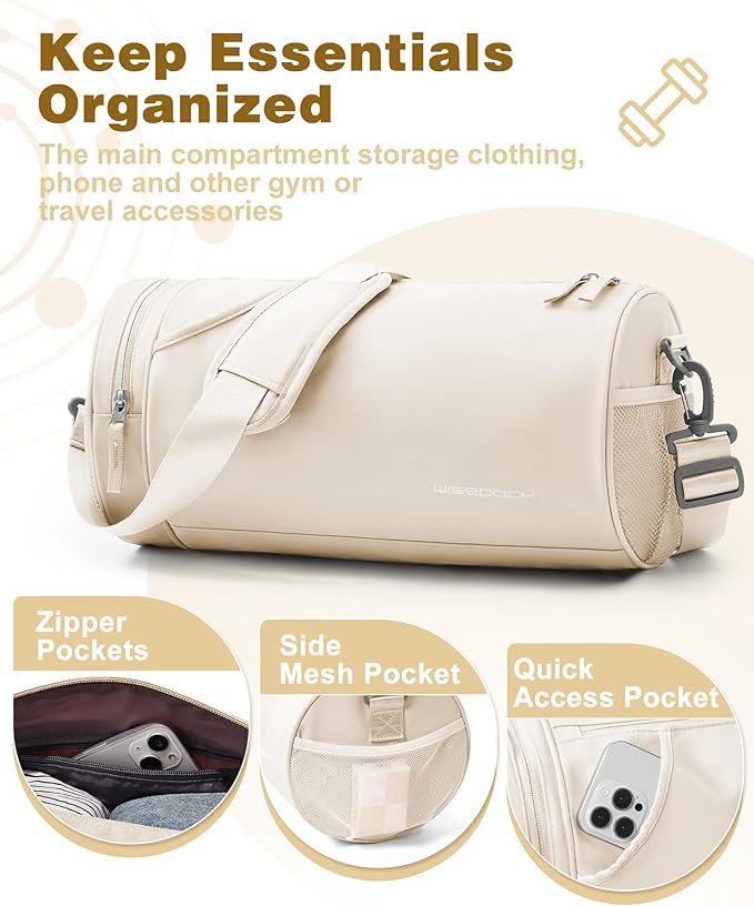 Small Gym Bag for Women, Waterproof Mini Duffle Bag Womens Spotrs Workout Bags Small Travel Duffel Bag with Wet Pocket Carry on Weekender Bags for Dance Swimming,Gym,Yoga,Fitness White