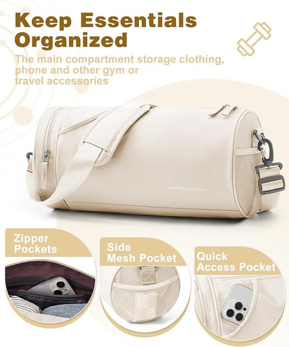 Small Gym Bag for Women, Waterproof Mini Duffle Bag Womens Spotrs Workout Bags Small Travel Duffel Bag with Wet Pocket Carry on Weekender Bags for Dance Swimming,Gym,Yoga,Fitness White