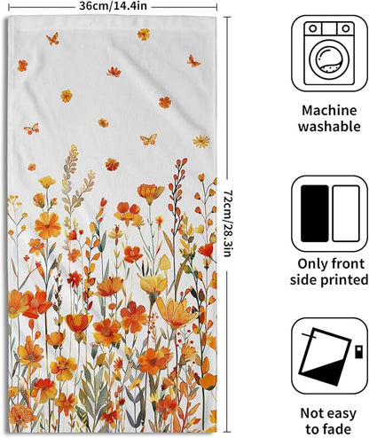 Watercolor Orange Daisy Hand Towels Fall Yellow Wildflowers Leaves Plant Bathroom Towel Autumn Floral Botanical Decorative Fingertip Season Thanksgiving Soft Absorbent Kitchen Hotel Spa Gym Towel