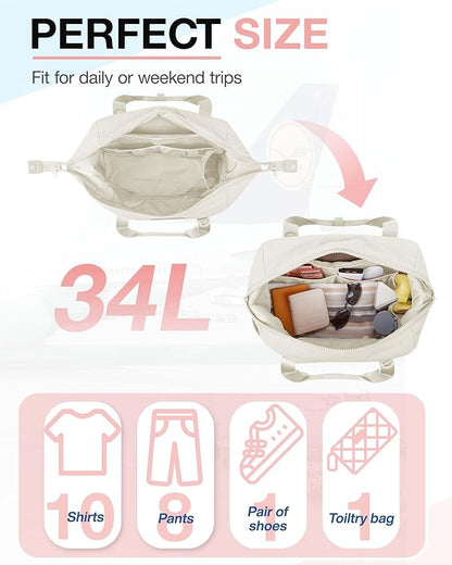 BAGSMART BAGSMART Gym Bag for Women, Carry on Weekender Overnight Bag, Travel Duffel Bags with Trolley Sleeve, Personal Item Travel Bag Tote Bag Workout Dance Bag(Light Beige-Large)
