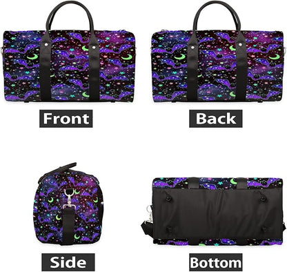 Travel Duffel Bag Bat Galaxy Moon Flower Sport Tote Gym Bag Waterproof Foldable Carryon Weekend Overnight Training Handbag Sports Duffle Bags for Women Men Boys Girls