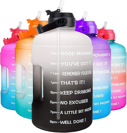 QuiFit 1 Gallon Water Bottle - with Straw & Motivational Time Marker Leak-Proof BPA Free Reusable Gym Sports Outdoor Large(128OZ/73OZ) Capacity Water Jug
