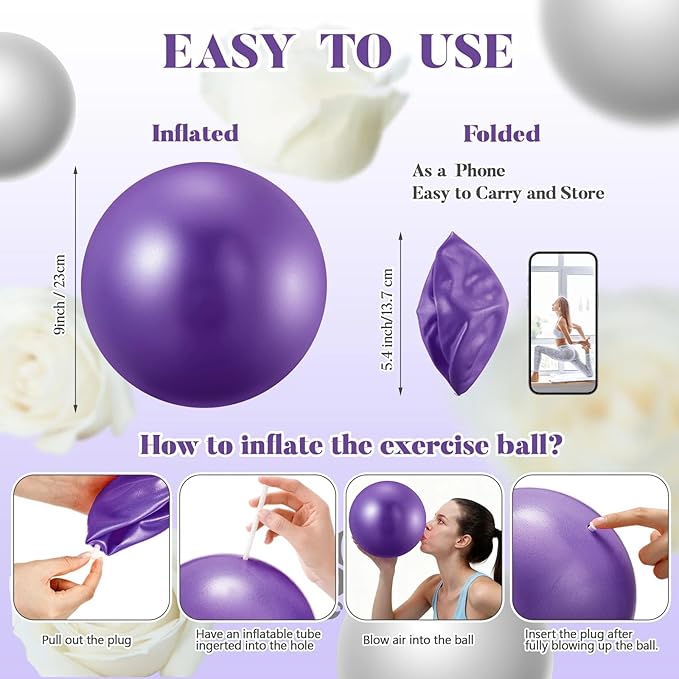 Sotiff 20 Pcs 9 Inch Pilates Ball Bulk Exercise Pilates Ball Mini Yoga Balls Therapy Core for Stability Barre Training Stretching Physical Posture Training Gym Workout with Inflation Tube