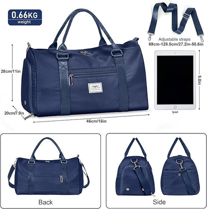 FIORETTO Womens Gym Tote Duffle Bag with Wet Pocket & Shoe Compartment, Sports Duffel Overnight Weekender Hospital Workout Carry on Bag for Girls, Ideal for Travel, Swimming, Dance, Ballet Navy Blue