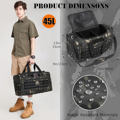 45L Gym Bag for Men & Women, Tactical Military Duffle Bag for Travel Weekender Gym Workout Deployment, Large Sports Bag for Hockey Football Baseball Soccer Basketball