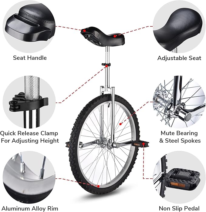 AW 16/18/20/24 Inch Wheel Outdoor Unicycle Adjustable Seat Exercise Bicycle Fit Adults Kids Outdoor Sports Fitness Exercise, for Choice