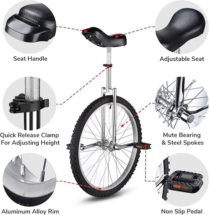 AW 16/18/20/24 Inch Wheel Outdoor Unicycle Adjustable Seat Exercise Bicycle Fit Adults Kids Outdoor Sports Fitness Exercise, for Choice