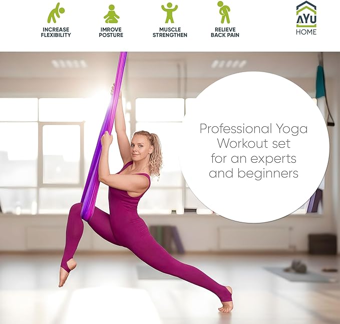 AyuHome Aerial Silks Kit for Home - Premium Yoga Swing for Kids and Adults with 660 lbs Capacity - Versatile Aerial Yoga Hammock for Gymnastics Training