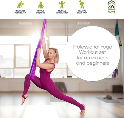 AyuHome Aerial Silks Kit for Home - Premium Yoga Swing for Kids and Adults with 660 lbs Capacity - Versatile Aerial Yoga Hammock for Gymnastics Training