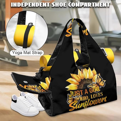 Gym Bag with Yoga Mat Holder Large Tote Bag With Multi Pockets for Women Men Dry Wet Separated Pocket Carryall Yoga Tote Bag for Pilates Travel Workout Office