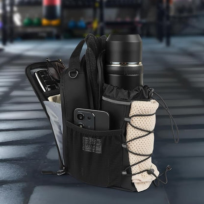 Magnetic Gym Bag & Water Bottle Holder for Men & Women | Fits 20oz to 64oz Bottles | Crossbody Sling with 4 Strong Magnets | Waterproof 900D Fabric with Phone & Key Pockets for Fitness, Gym & Sports