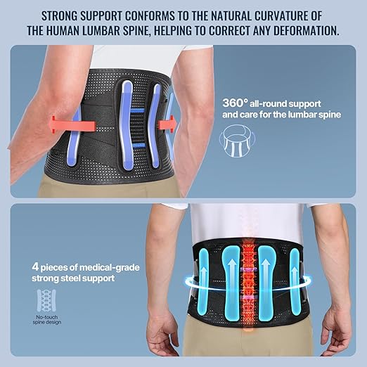 Fit Geno Back Brace for Lower Back Pain Relief - Lumbar Support for Men & Women, Supportive Breathable and Adjustable Weight Lifting Belt for Herniated Discs, Heavy Lifting - L/XL