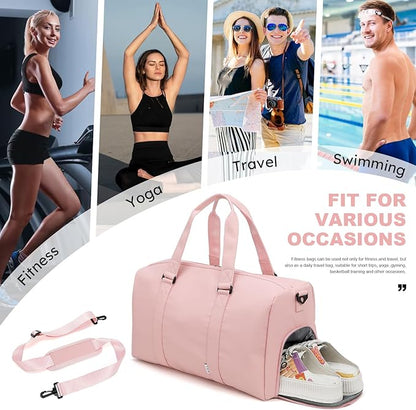 NOL Waterproof Gym Duffle Bag for Men & Women with Shoe & Wet Compartments, Multiple Pockets | Adjustable Shoulder Strap for Sports, Travel, Fitness, Workout & Hospital Use, Pink