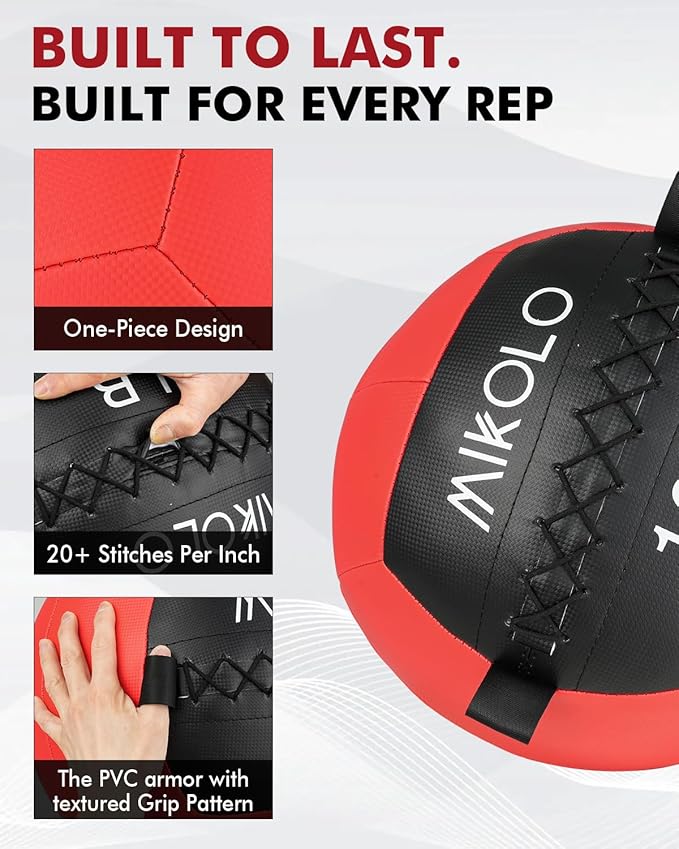 Mikolo Medicine Ball, Wall Ball,Soft Medicine Ball Set,Slam Ball for Core Training, Strength Workouts -Multi-Weight 10lbs 20lbs Exercise Balls for Home Gym, Functional Fitness (10/15/20/25LB)