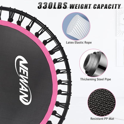 Newan 40"-48" Silent Mini Trampoline Fitness Trampoline Bungee Rebounder Jumping Cardio Trainer Workout for Adults-Max Limit 330lbs