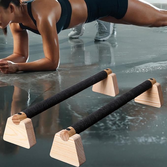 2Pcs Wood Push Up Bars for Adults, Non-Slip Base Parallettes for Strength Training, Planks, Calisthenics, Home Workout Equipment- 50CM