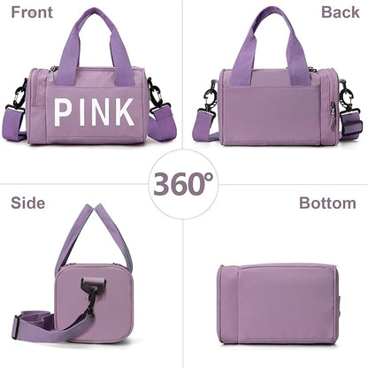 Mini Small Crossbody Bag Gym Bag for Women Men, Cute Small Duffle Bag Aesthetic Sports Handbag, Waterproof Gym Tote Bag Portable Fitness Shoulder Bag for Sports Travel (Purple-a)