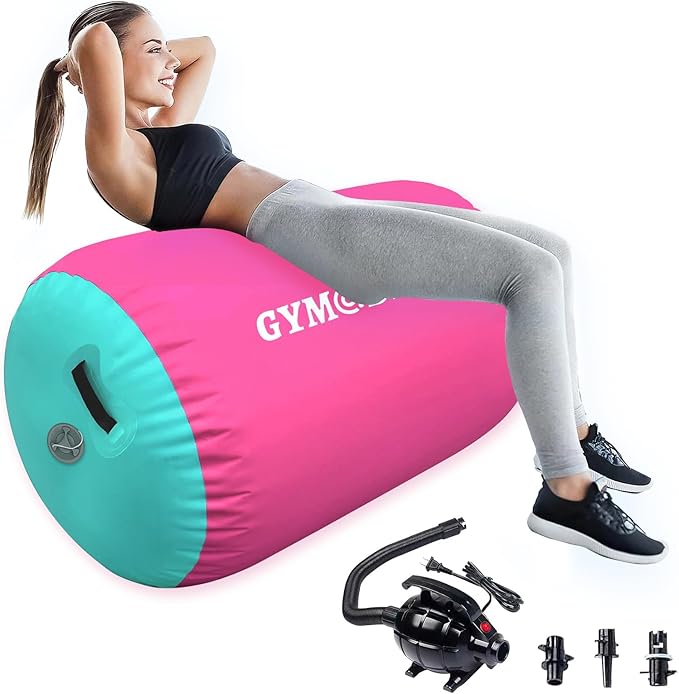Air Roller Gymnastics Barrel Inflatable Tumbling Roller Air Mat, Air Barrel Gymnastics Tumble Track Mat with Pump for Backhandspring/Training Cheerleading/Yoga/Home and Outdoor Use