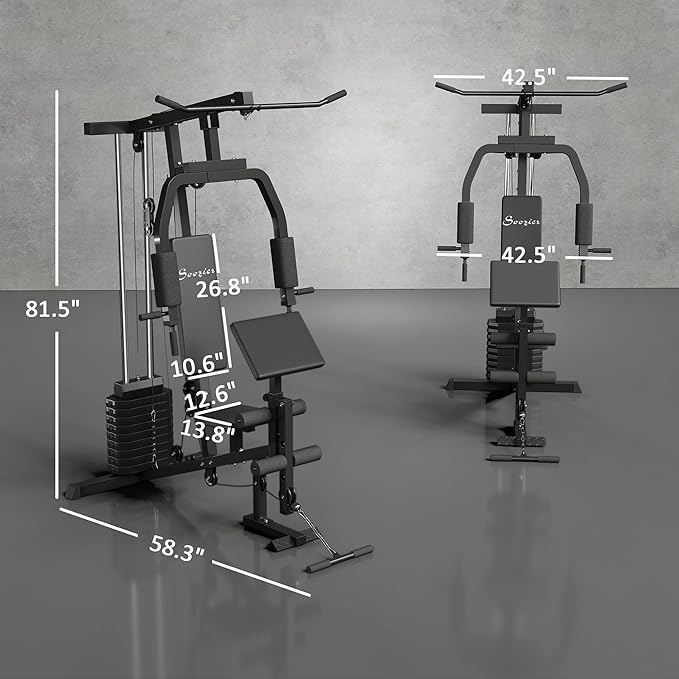 Soozier Multifunction Home Gym System, Workout Station with 99Lbs Weight Stack, for Full Body Exercise